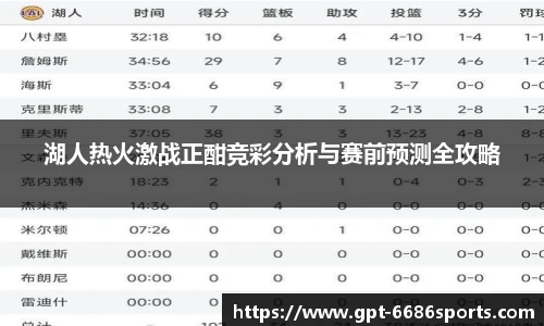 湖人热火激战正酣竞彩分析与赛前预测全攻略